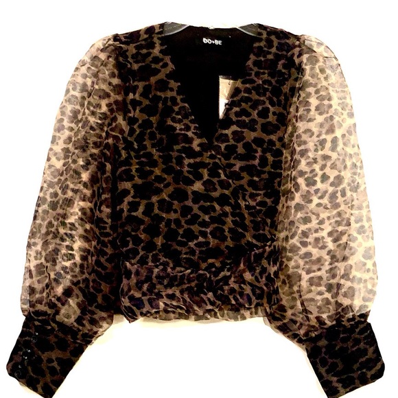 Fab’rik leopard print balloon sleeves wrap top - Picture 1 of 10